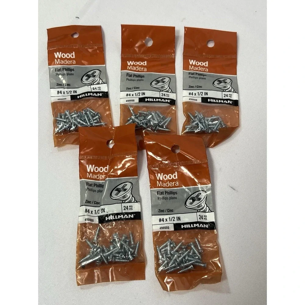Lot Of 5 Packs (24 Screws) Hillman #4 X 1/2  In‎ Flat Phillips Wood Screws